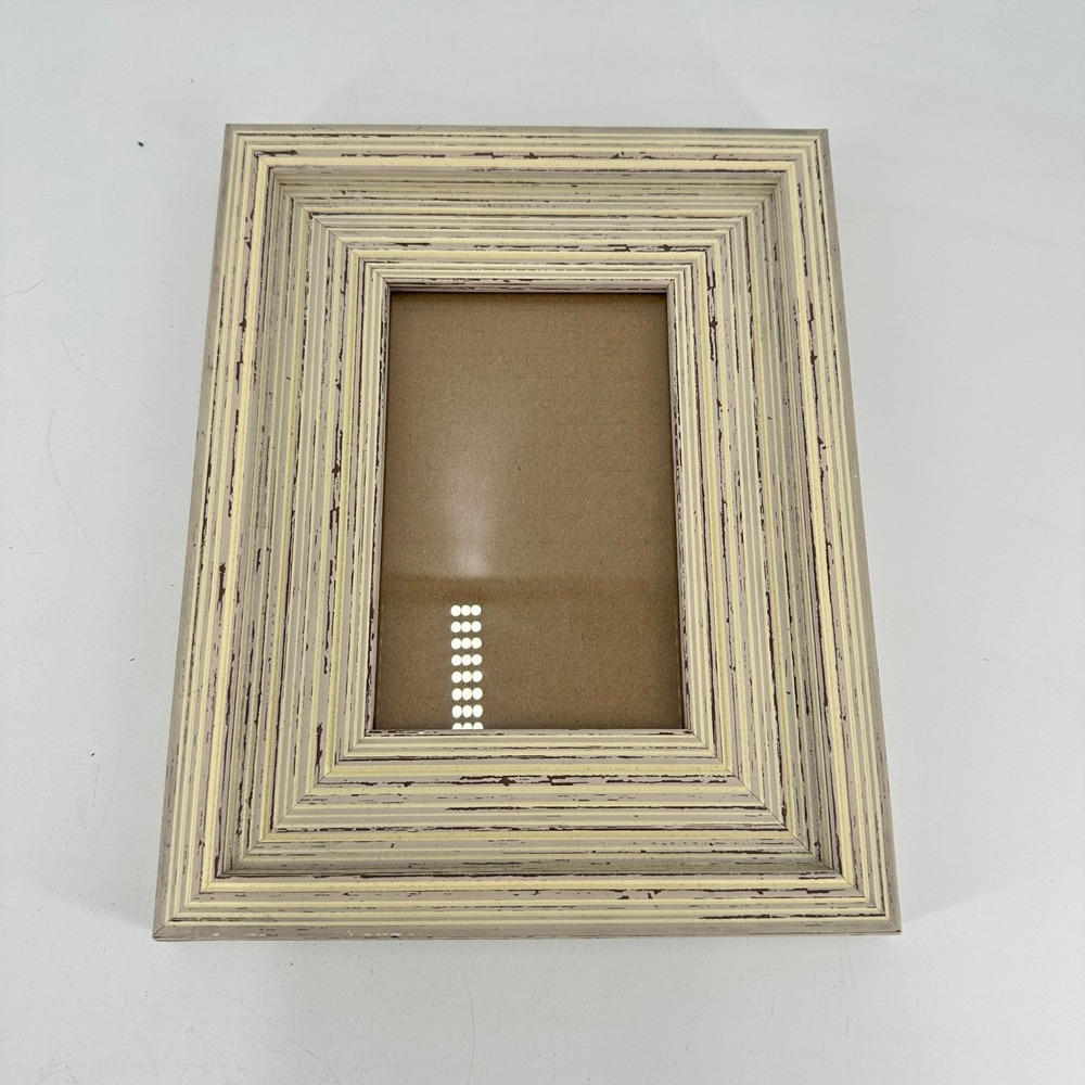 Distressed Cream Ribbed 4x6 Picture Frame Farmhouse Rustic Wall Decor